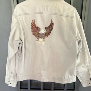Vintage Old Navy blue jeans San Francisco New York jacket size S handpainted eag